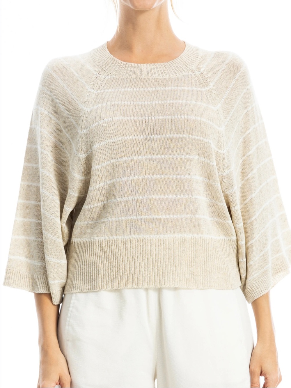 MAX STUDIO London Striped Raglan Sleeve Sweater Large Oatmeal Ivory NWT Relaxed